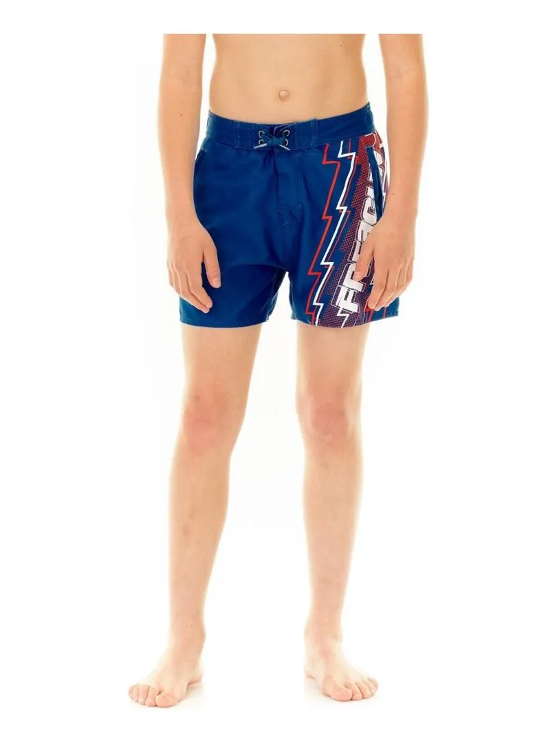Boardshort court garçon ceinture demi-élastiquée Eclair Freegun - Bleu