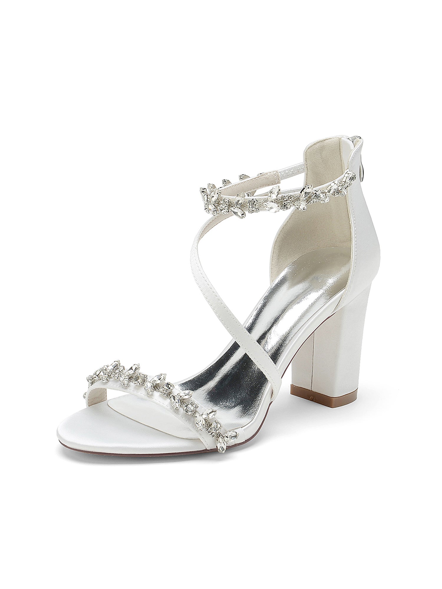 Bout Ouvert Strass Perles Bride À La Cheville Talons Épais