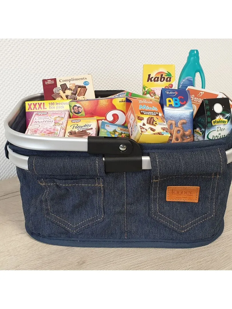 Chariot avec panier en jeans et 40 miniatures - N/A