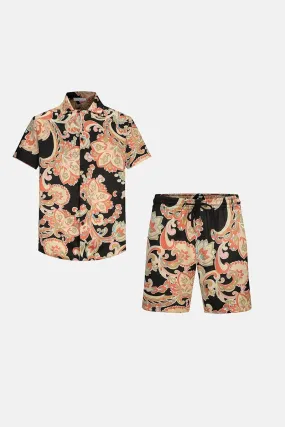 Ensemble chemise short fleuri à motifs baroque