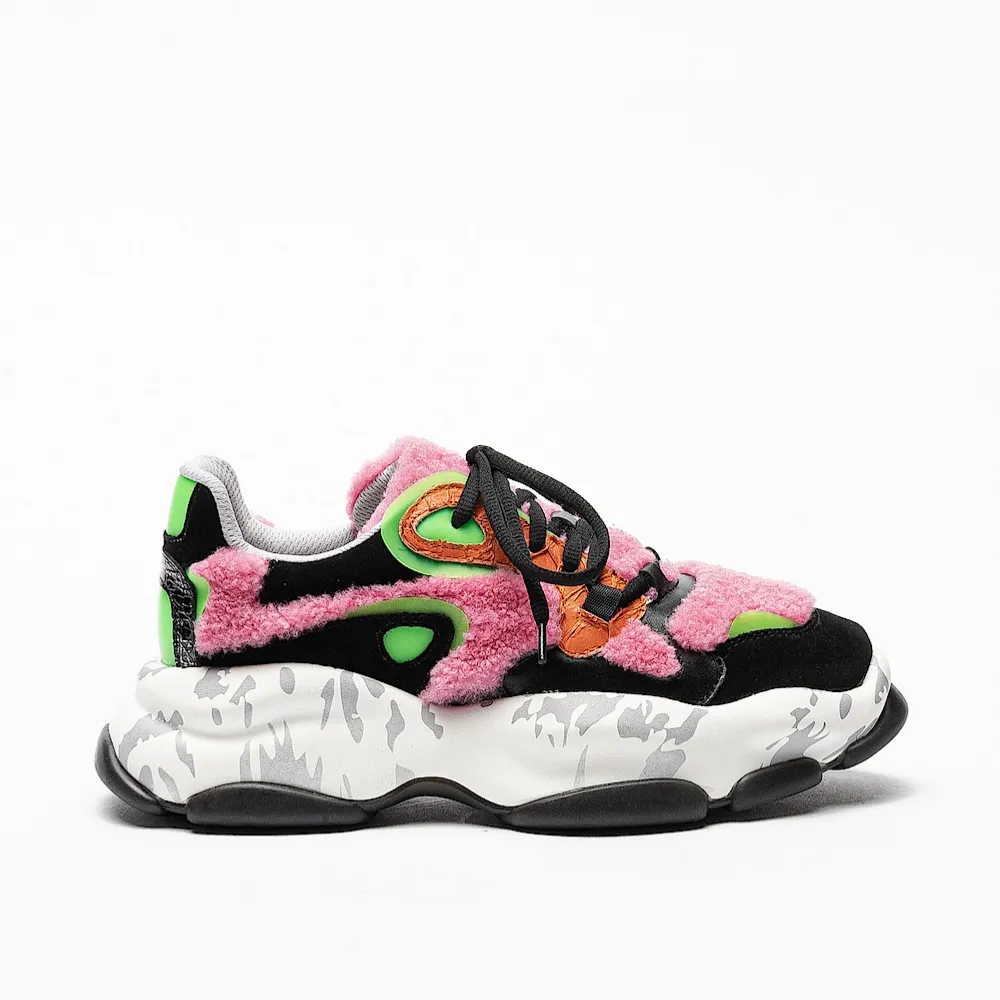 Exe Baskets 2112 8 Rose avec laine et cuir
