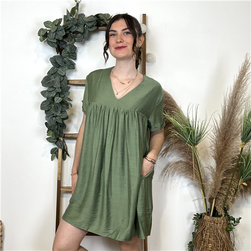 K006- Robe-Short unie (T36-T40) (kaki) - Bleu Clair