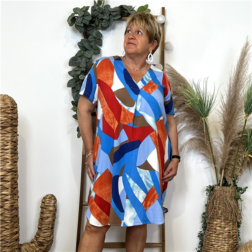 L012- Robe graphique Christy (T44-T52) (multicolore) - Bleu Clair