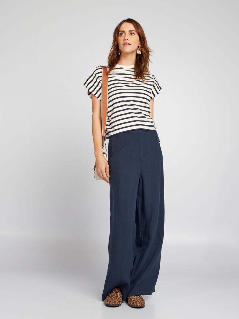 Pantalon tailleur à taille haute - Bleu