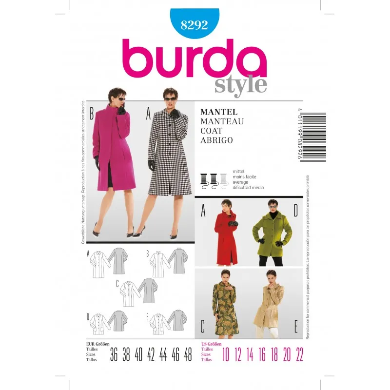 Patron Femme Manteau Burda n°8292