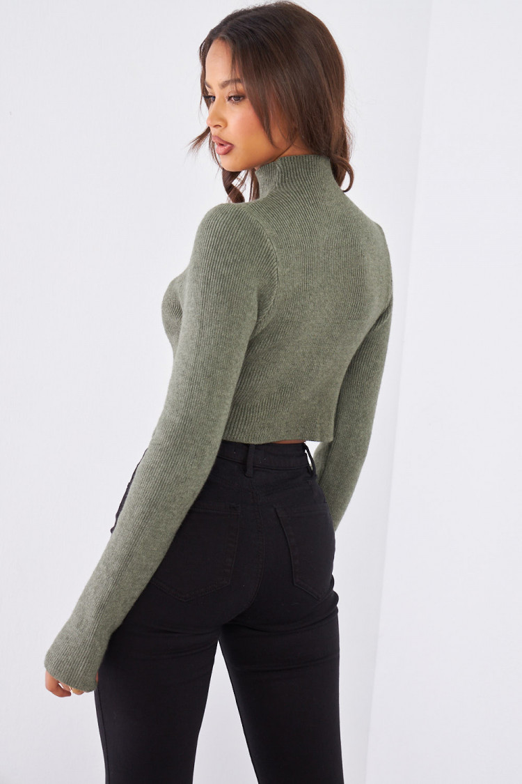 Pull kaki court en laine