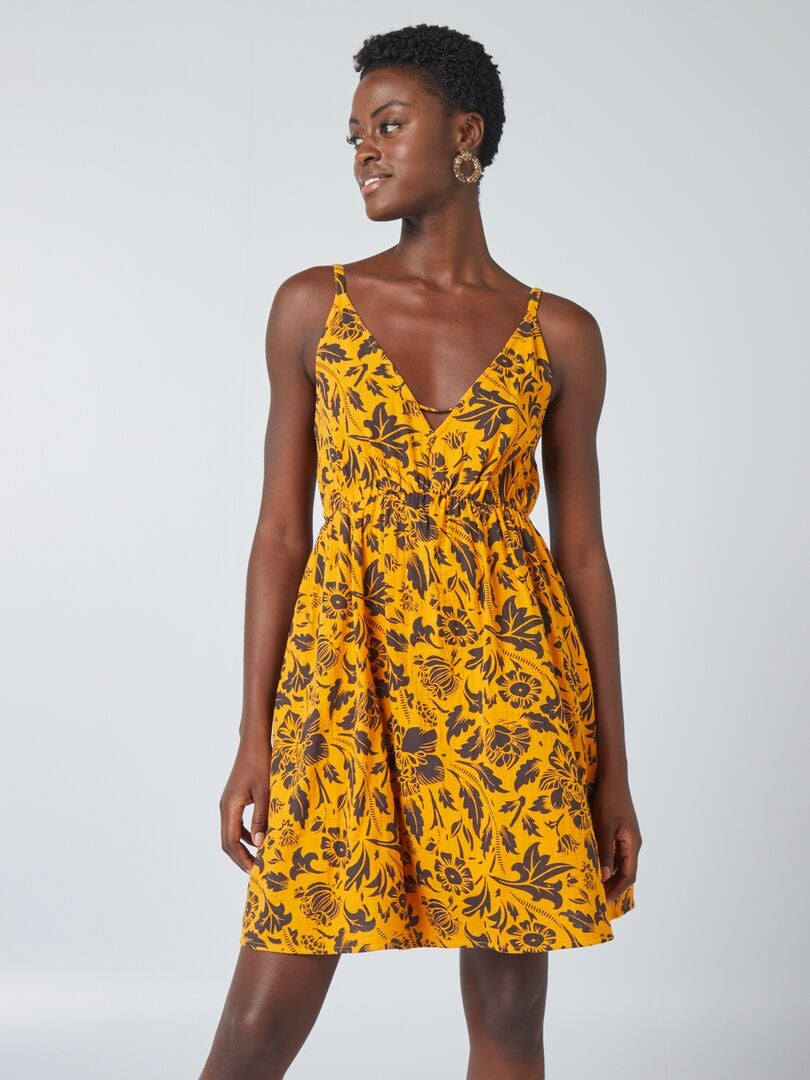 Robe courte imprimée à fines bretelles - Orange