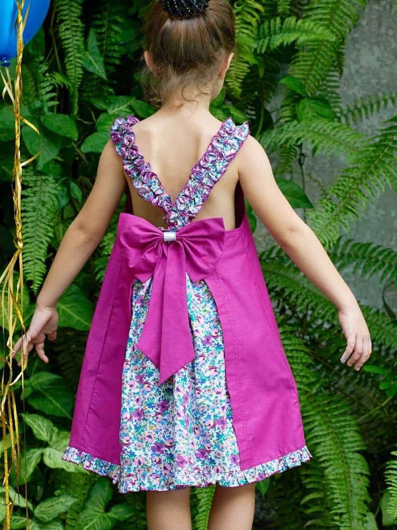 Robe cérémonie Fleurie Violette Fille  Noeud Amovible  ANAIS - La Faute à Voltaire - Violet