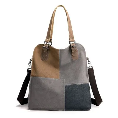 Sac à bandoulière en toile couture rétro et couleur contrastée pour femme