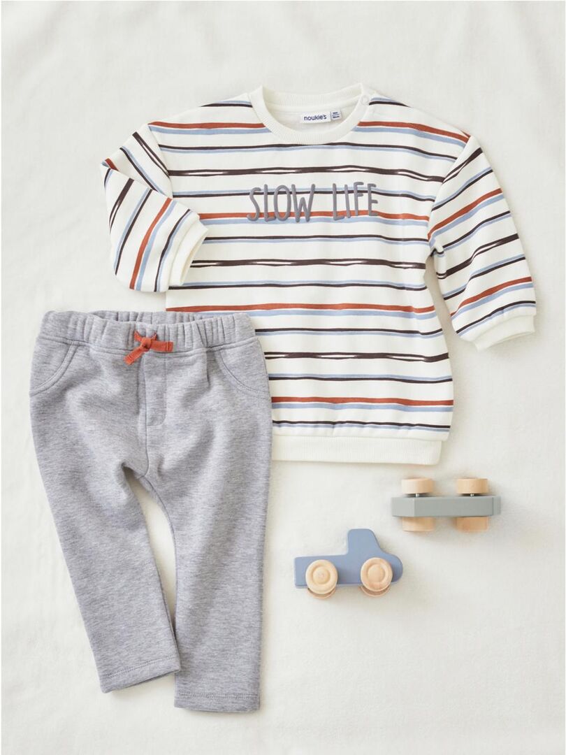 Set sweat rayé + jogging, écru/gris - Noukie's - Vert