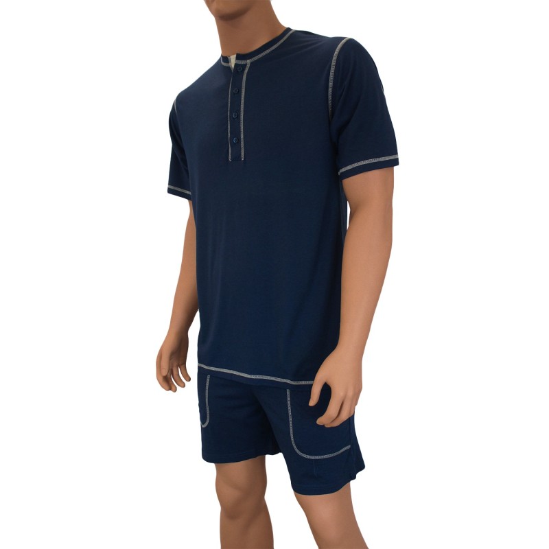 T-shirt Lounge Bambou marine - Mariner : vente T-shirt manches cour...