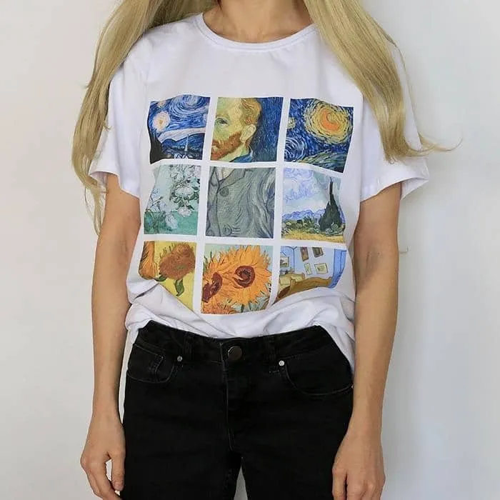 T-Shirt Vintage blanc Van Gogh des années 90s • Vintage Univers