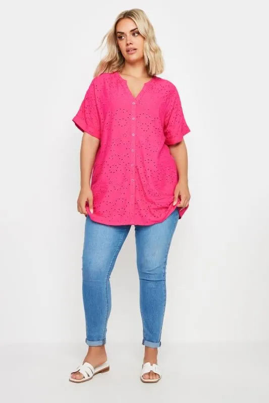 YOURS - Chemisier Rose Bonbon Design Broderie Anglaise