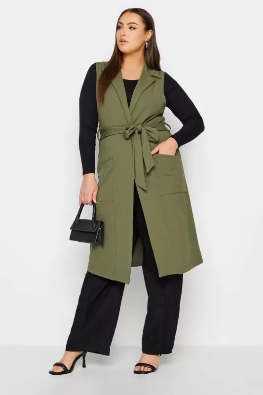 YOURS - Veste Sans Manches Longue Verte Kaki