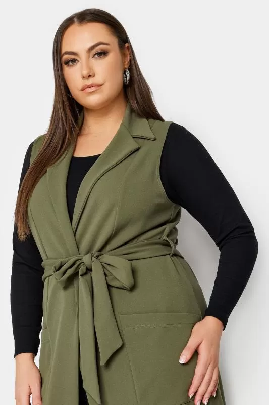 YOURS - Veste Sans Manches Longue Verte Kaki